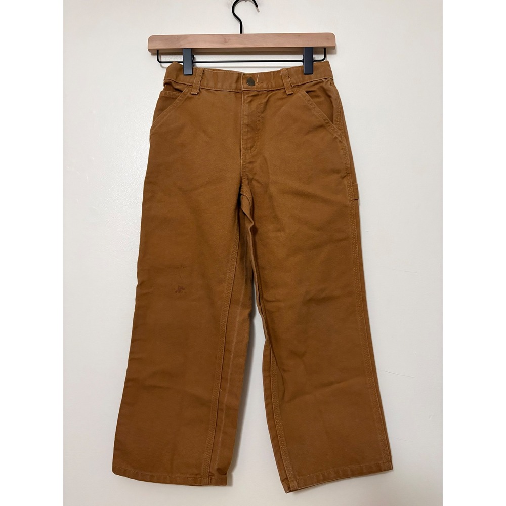 Carhartt Kids 8 Duck Brown Canvas Carpenter Pants Utility Workwear Hammer Loop